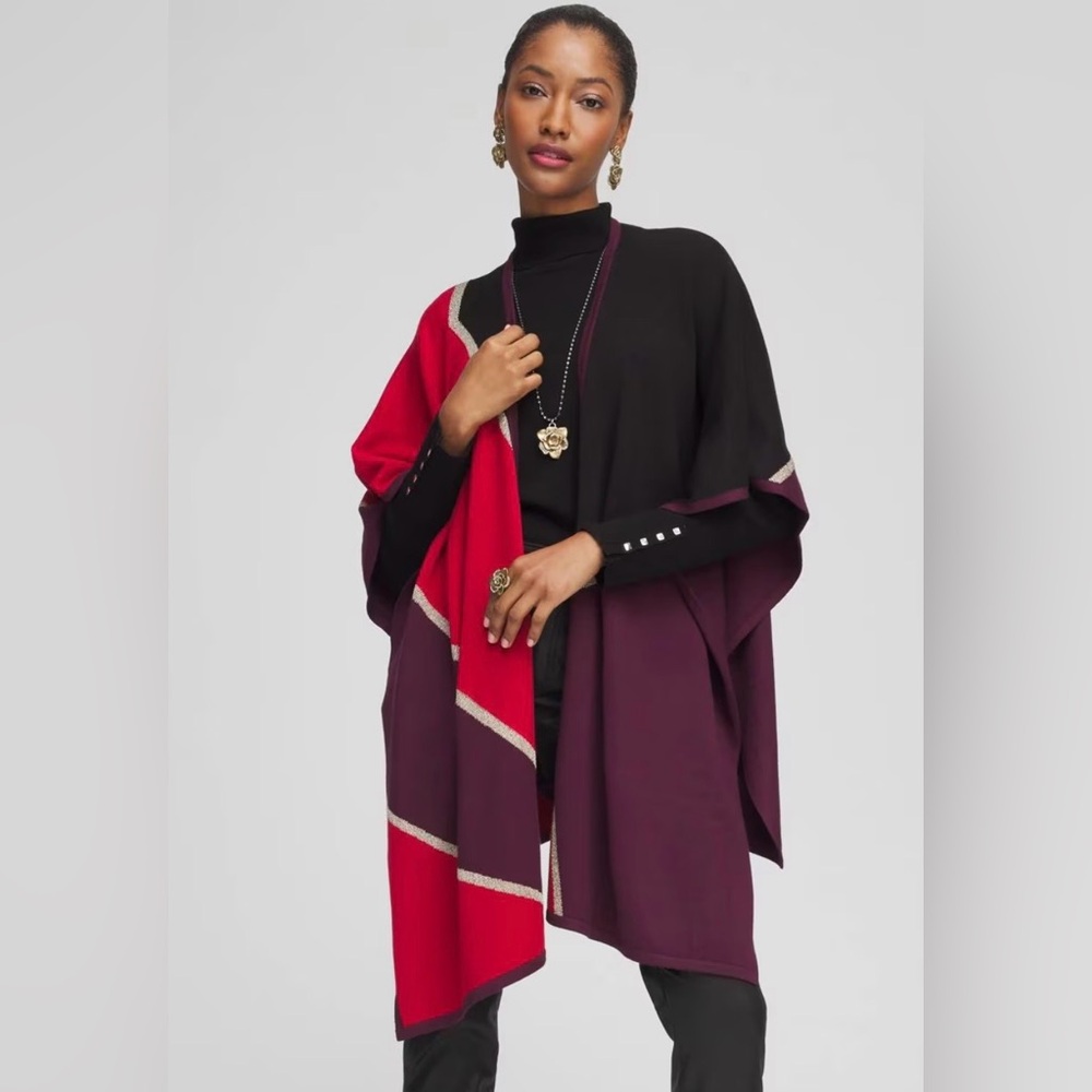 Stylish Red and Black Colorblock Poncho